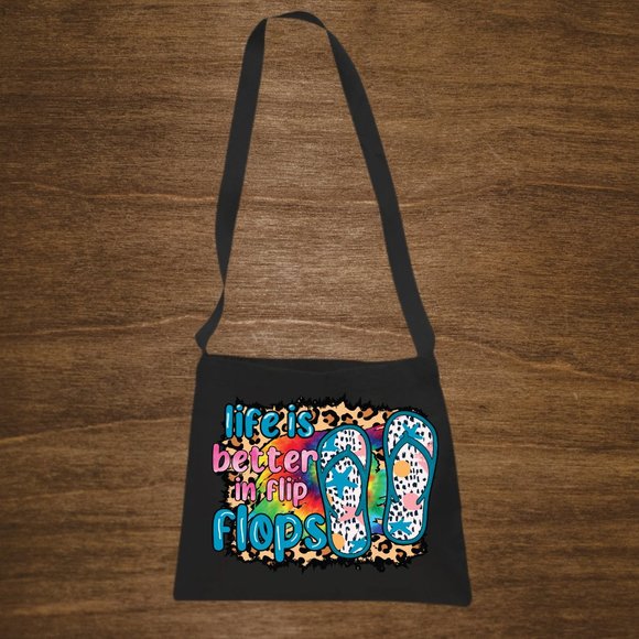 Flipflop Life Cotton Canvas Crossbody Messenger Tote Bag with Long Strap - Picture 5 of 7